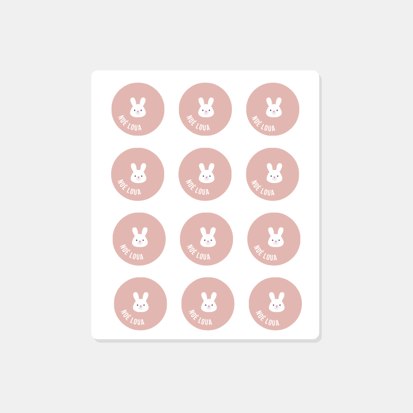 Kind naam sticker konijn rond | Set van 12
