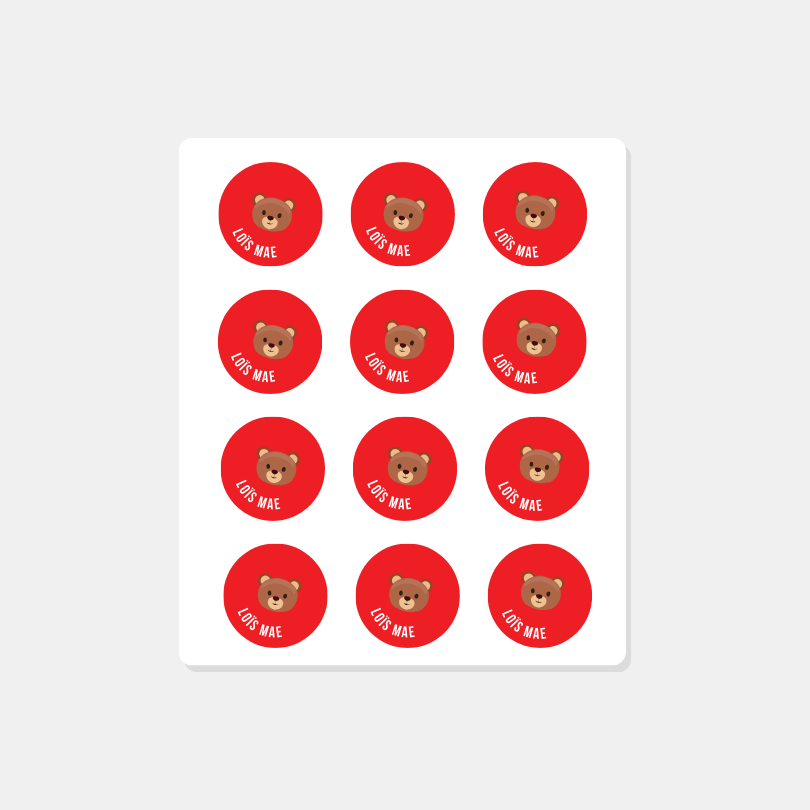 Kind naam sticker beertje rond | Set van 12