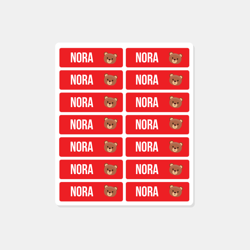 Kind naam sticker beertje rechthoek | Set van 14