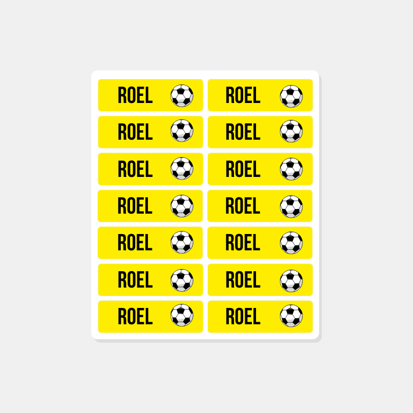 Kind naam sticker voetbal rechthoek | Set van 14
