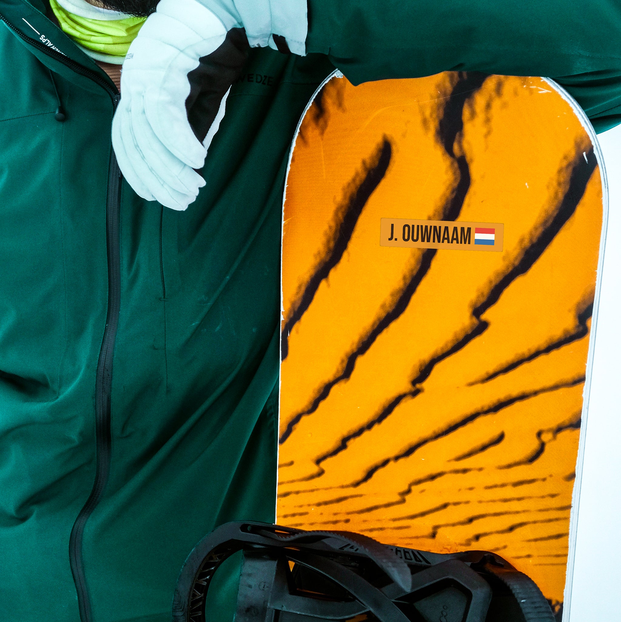 Naam & vlag sticker snowboard | Set van 2