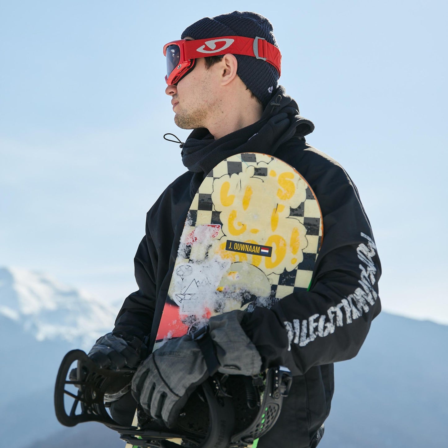 Snowboard sticker naam en vlag (set van 2)